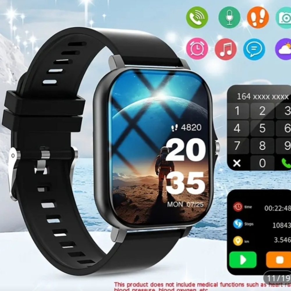Sleek Black Smartwatch with Curved Display and Sporty Design